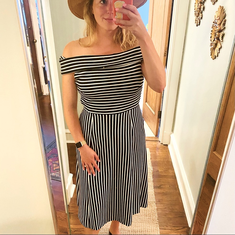 Banana Republic Striped Off The Shoulder Dress